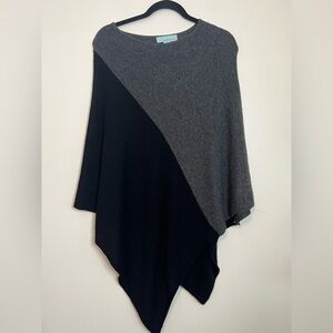 Celeste Wool Cashmere Colorblock Poncho Black Gray‎ Asymmetrical OS